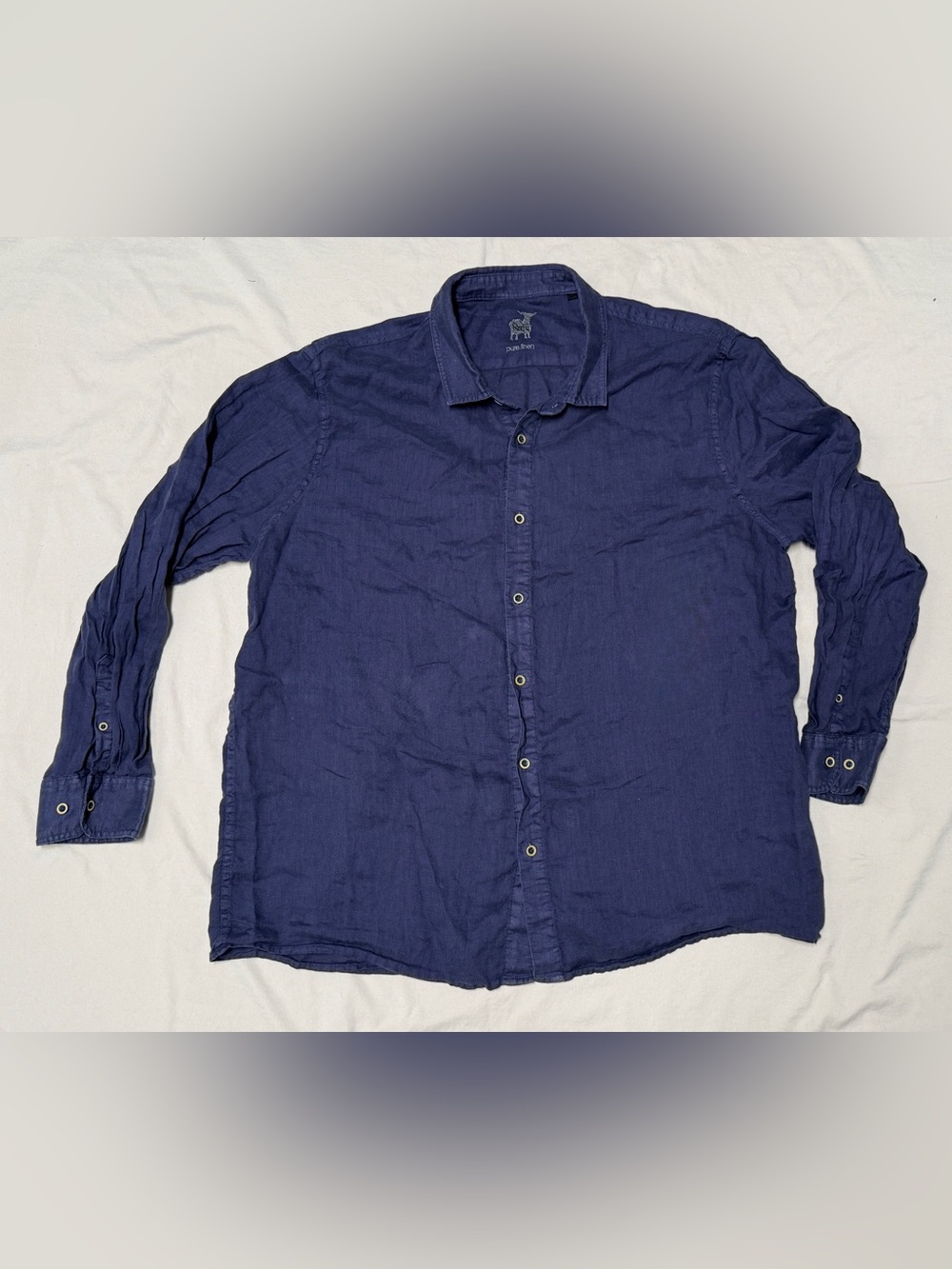 Pure Linen Raffi Navy Button-Up Men’s Shirt